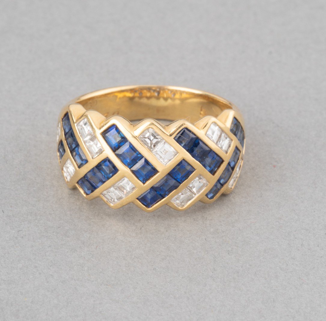 Wempe Vintage Gold Ring With Diamonds And Sapphires