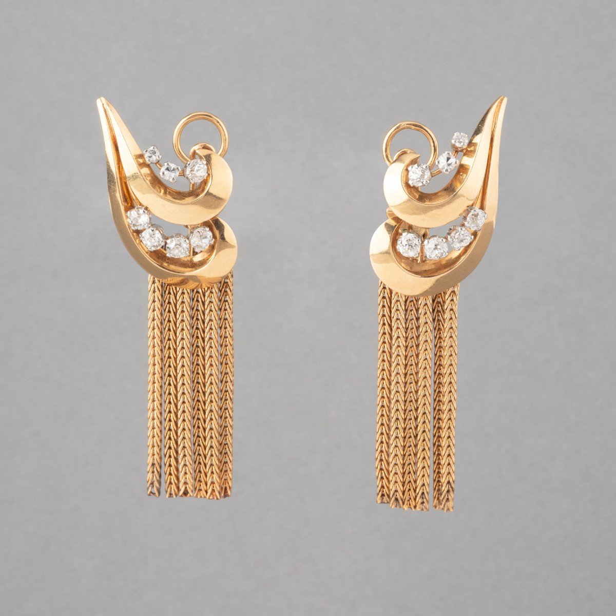 Vintage French Gold And Diamond Earrings