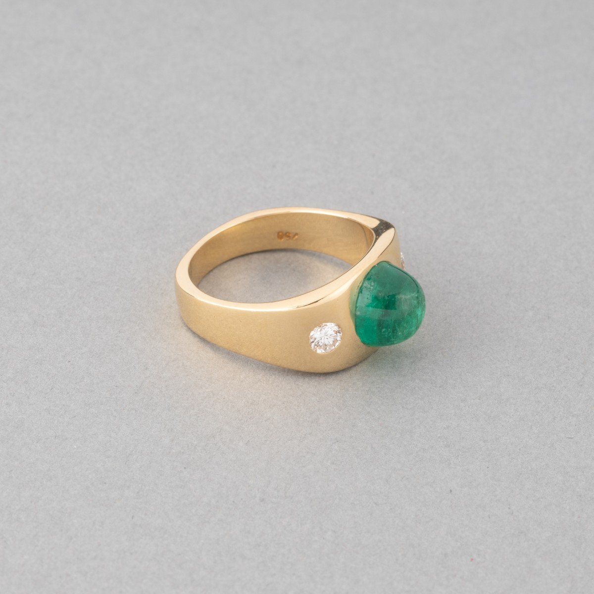 Vintage French Ring In Gold Emerald And Diamonds-photo-4