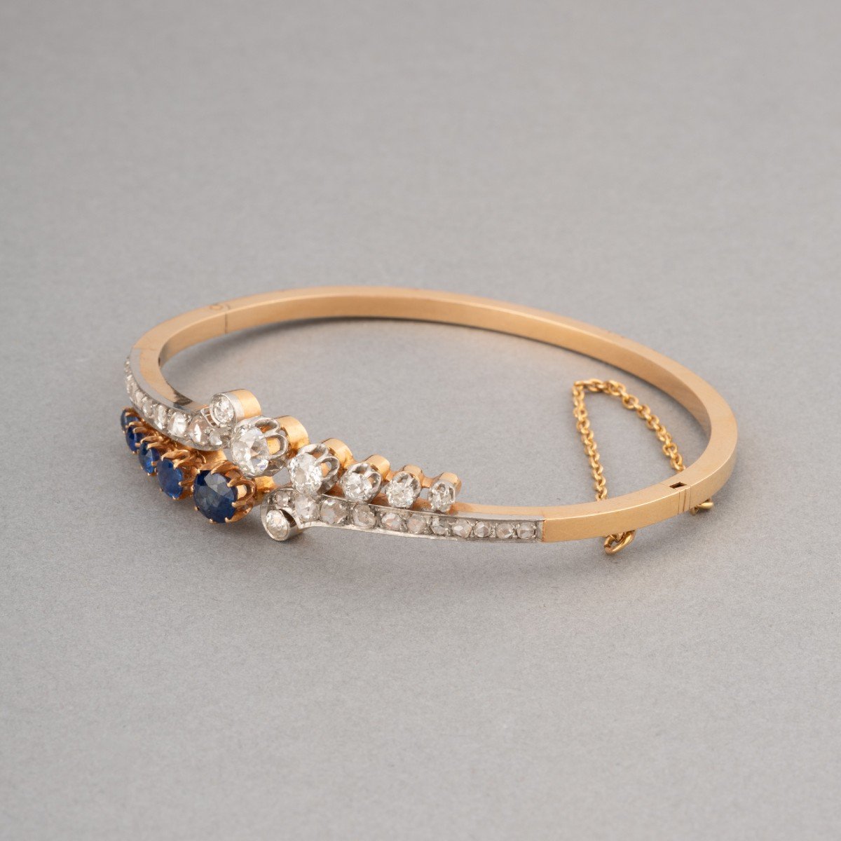 Antique French Bracelet In Gold, Diamonds And Sapphires-photo-2