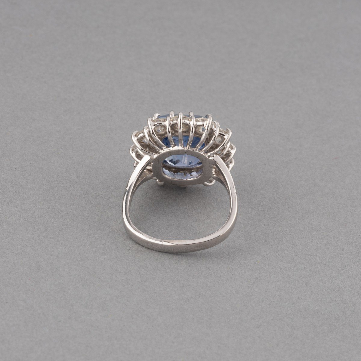 Certified French Ring 7.40 Carat Sapphire And Gold And Diamonds-photo-4