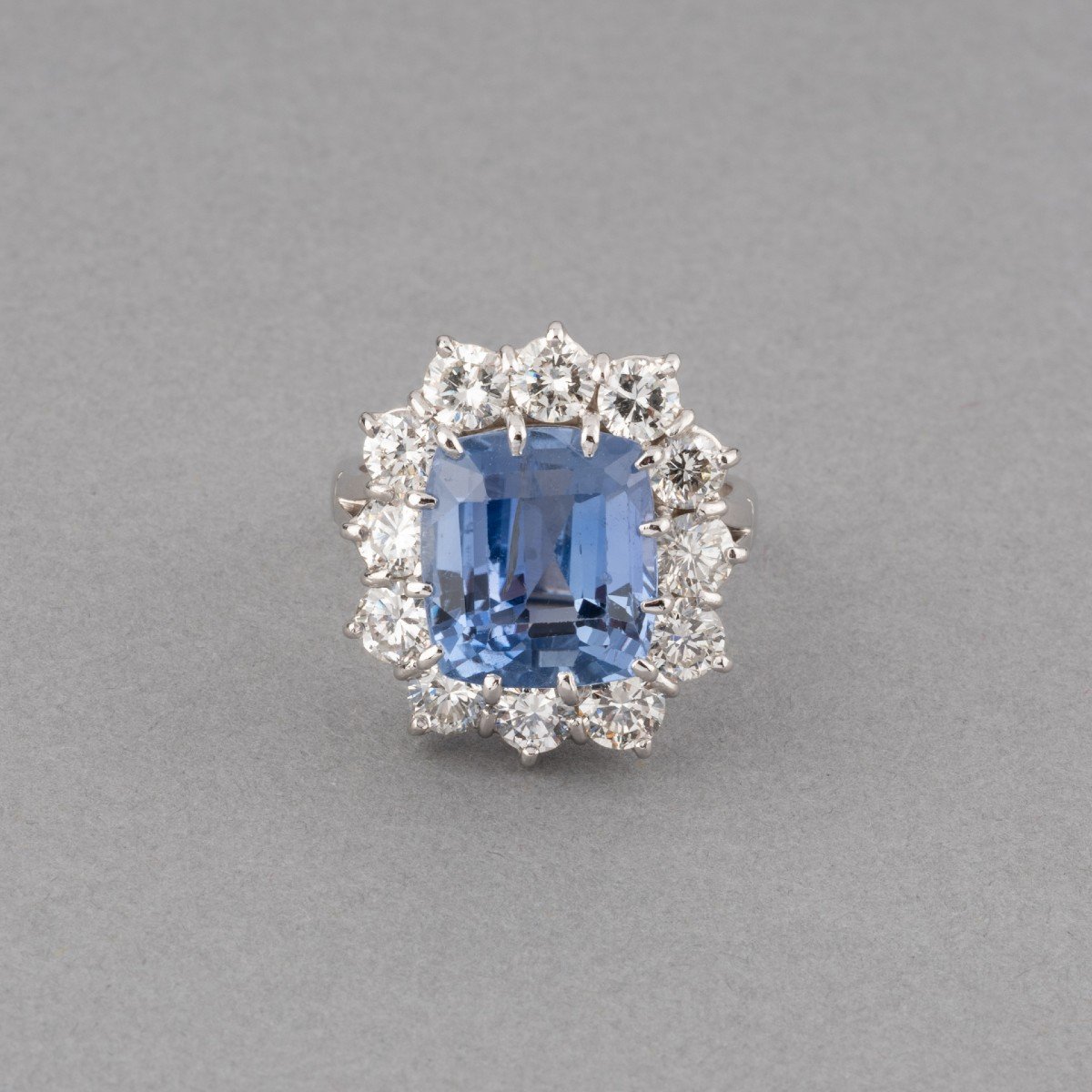 Certified French Ring 7.40 Carat Sapphire And Gold And Diamonds-photo-3