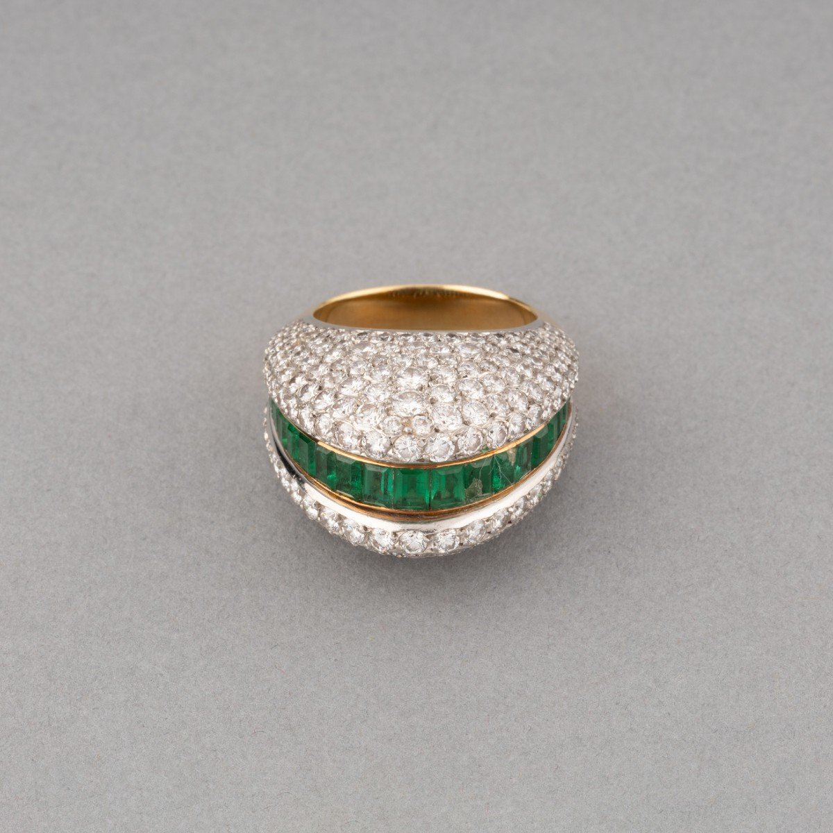 Vintage French Ring In 5 Carat Gold With Diamonds And Emeralds-photo-1