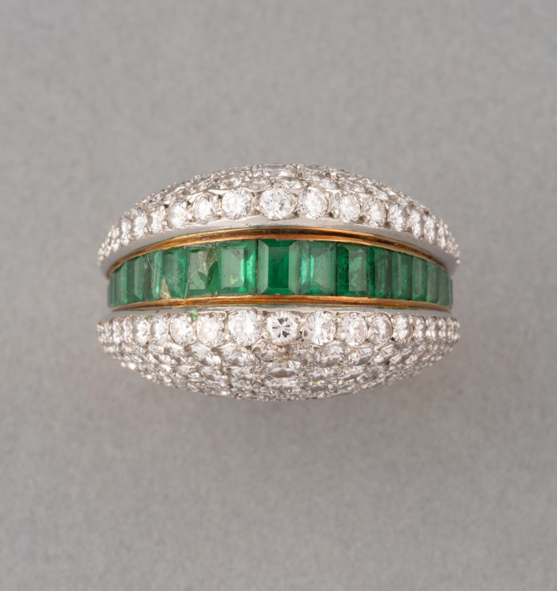 Vintage French Ring In 5 Carat Gold With Diamonds And Emeralds