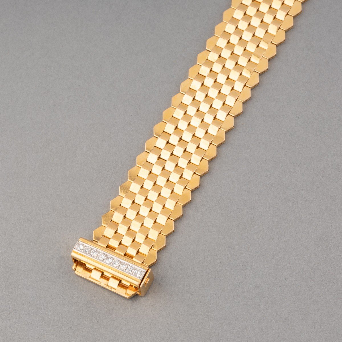 French Retro Gold And Diamond Belt Bracelet-photo-3