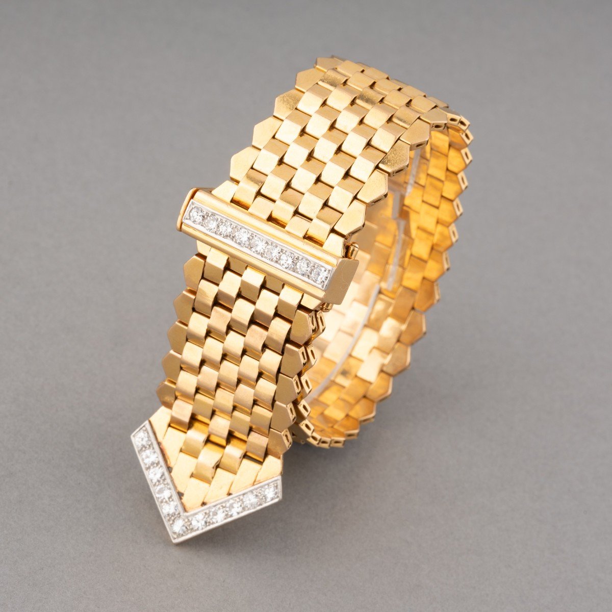 French Retro Gold And Diamond Belt Bracelet-photo-5