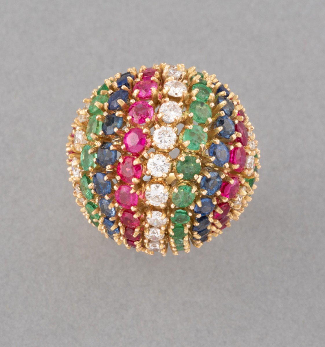 Vintage French Ring In Gold And Precious Stones