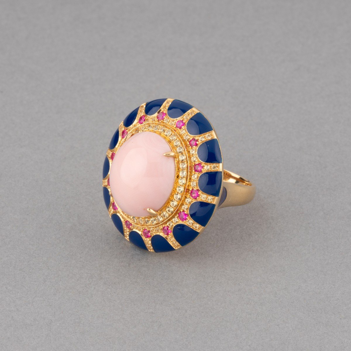 Vintage Gold Coral And Gemstone Cocktail Ring-photo-2