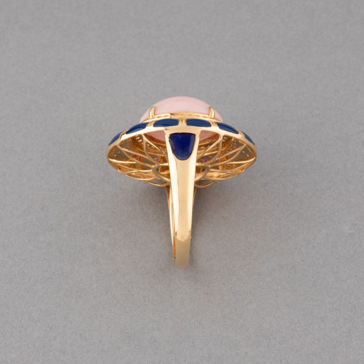 Vintage Gold Coral And Gemstone Cocktail Ring-photo-3