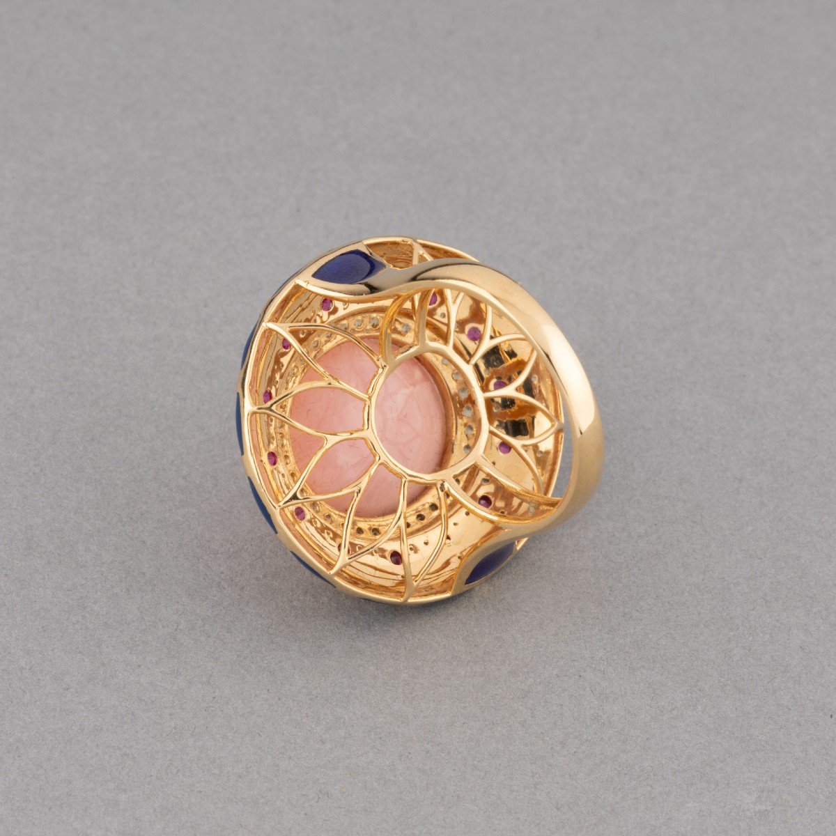 Vintage Gold Coral And Gemstone Cocktail Ring-photo-4