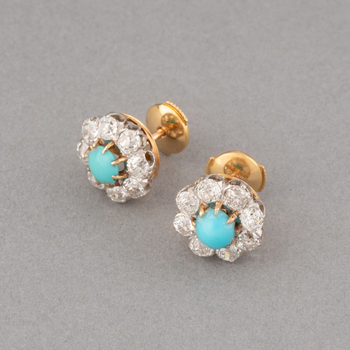 Antique French Gold And Diamond Earrings-photo-3