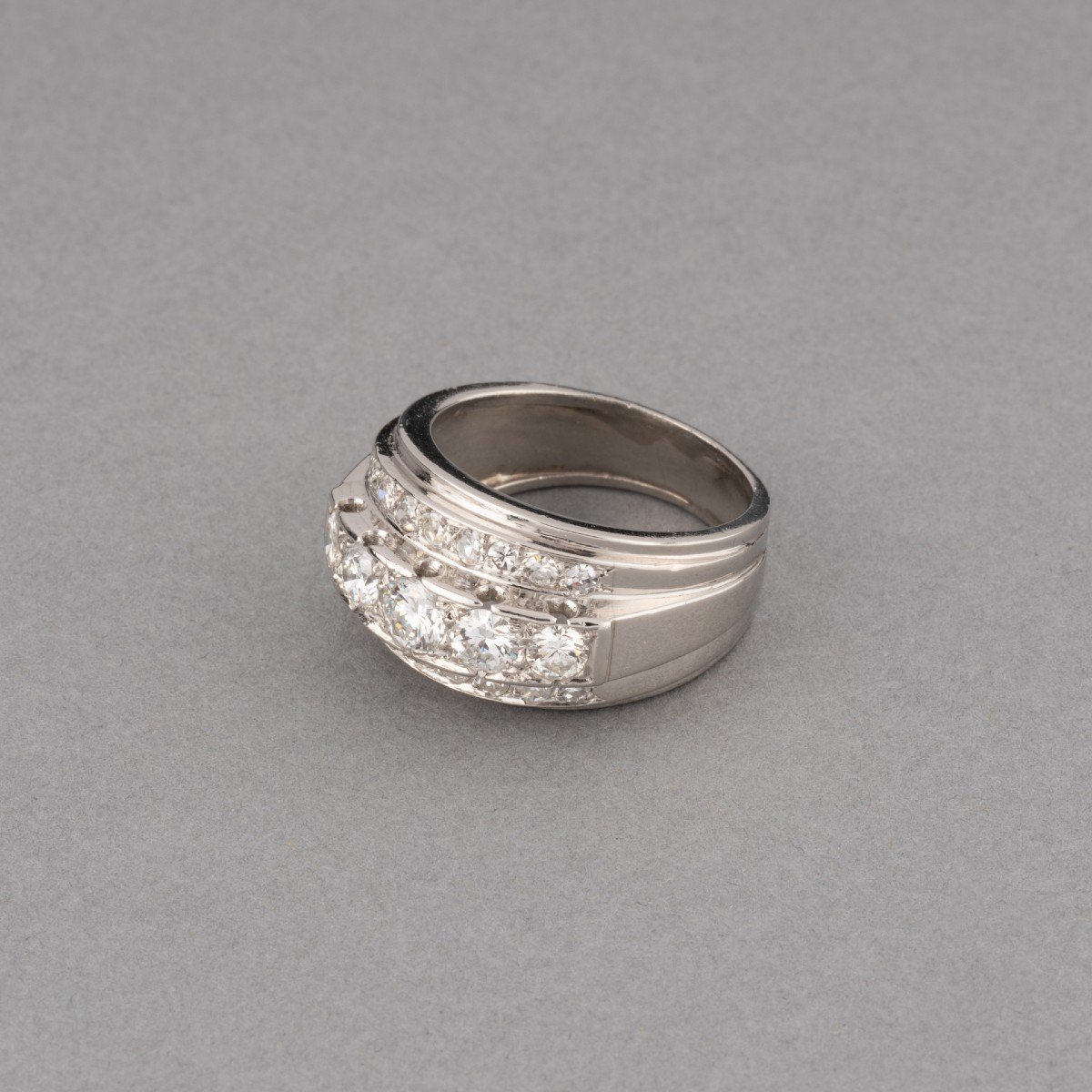 Bague Française Art Déco En Platine Et Diamants-photo-3