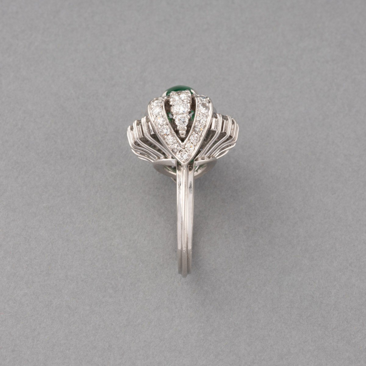 Vintage French Ring In Platinum Diamonds And Emerald-photo-3