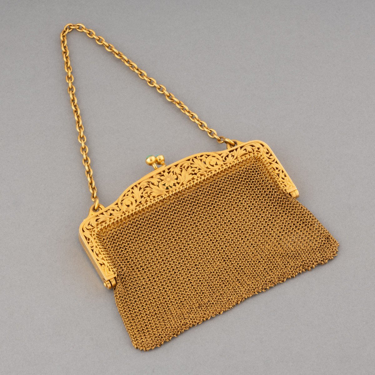 19th Century French Evening Bag In Gold, Diamonds And Turquoise-photo-2