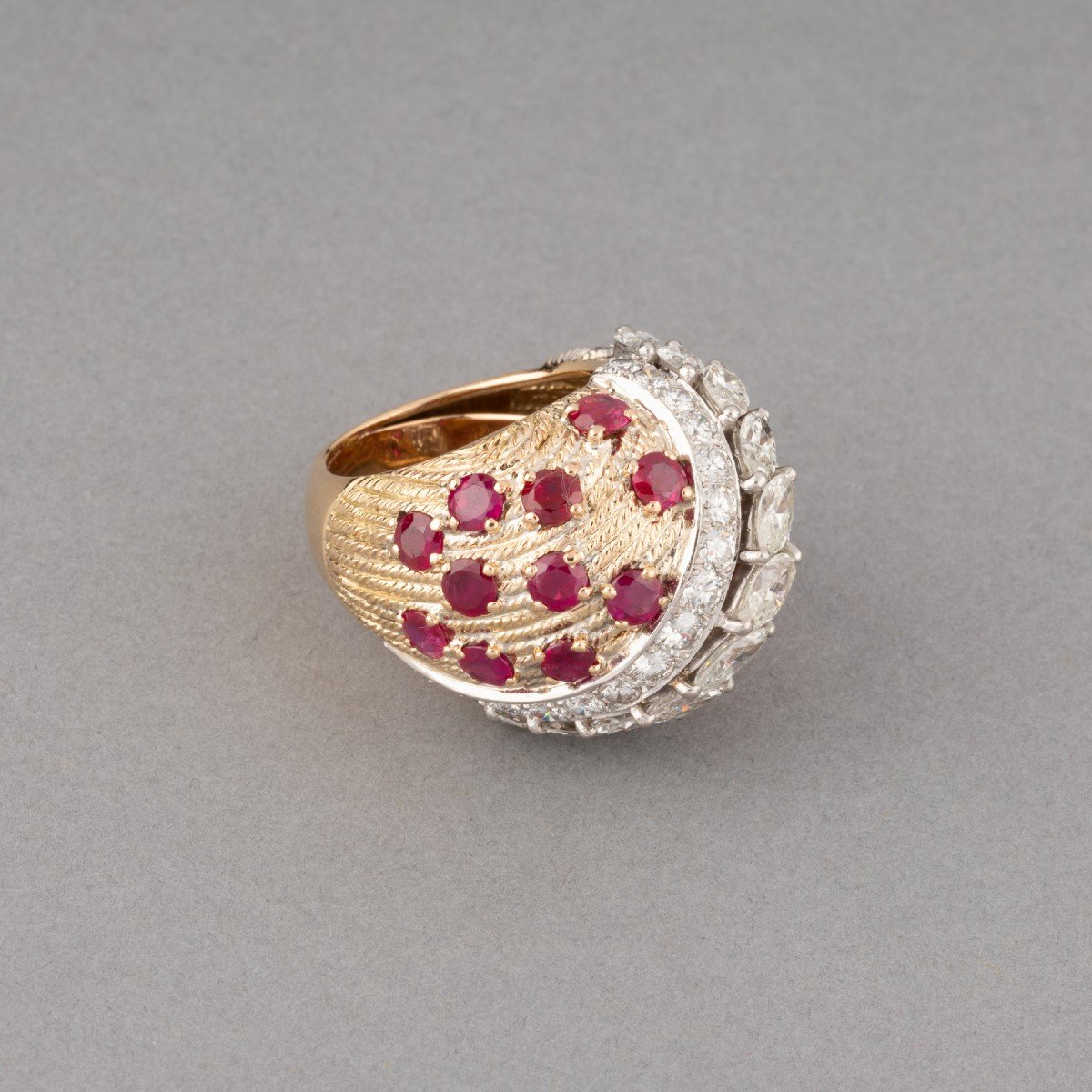 Vintage French Ring In 4.50 Carat Gold With Diamonds And Rubies-photo-1