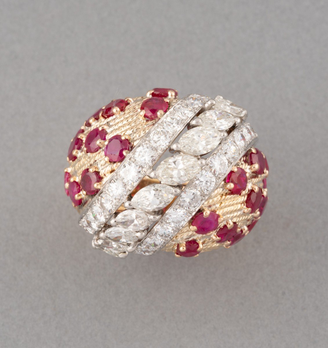 Vintage French Ring In 4.50 Carat Gold With Diamonds And Rubies