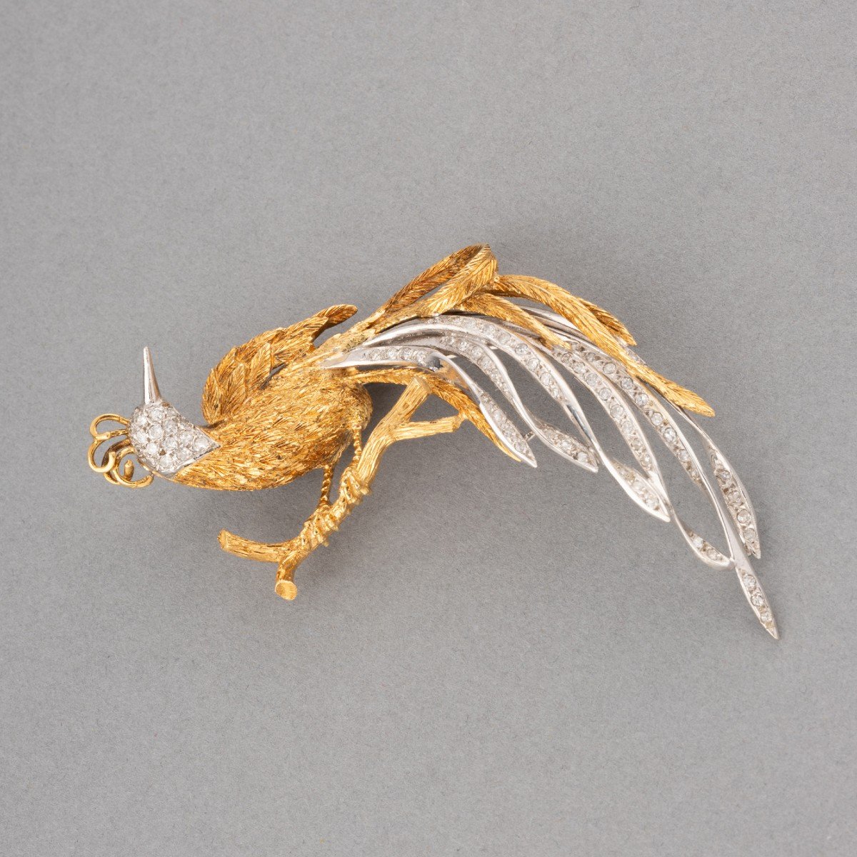 Broche Oiseau Vintage En Or Et Diamants-photo-3