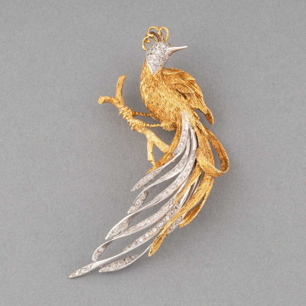 Broche Oiseau Vintage En Or Et Diamants