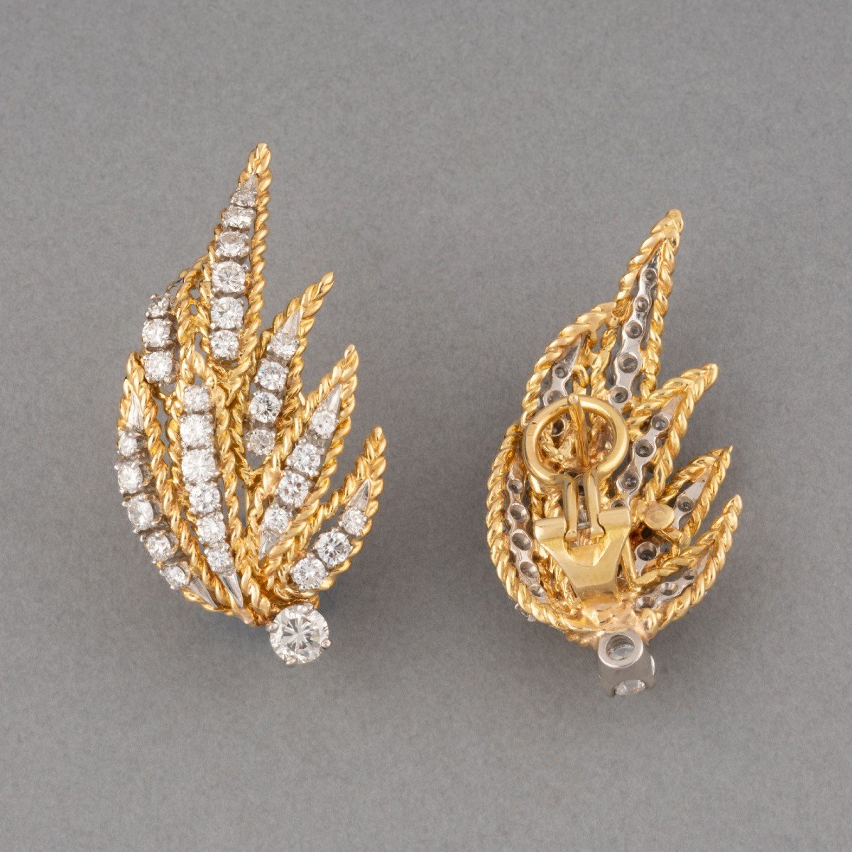 Pair Of Vintage French Gold And Diamond Clip-on Earrings-photo-3