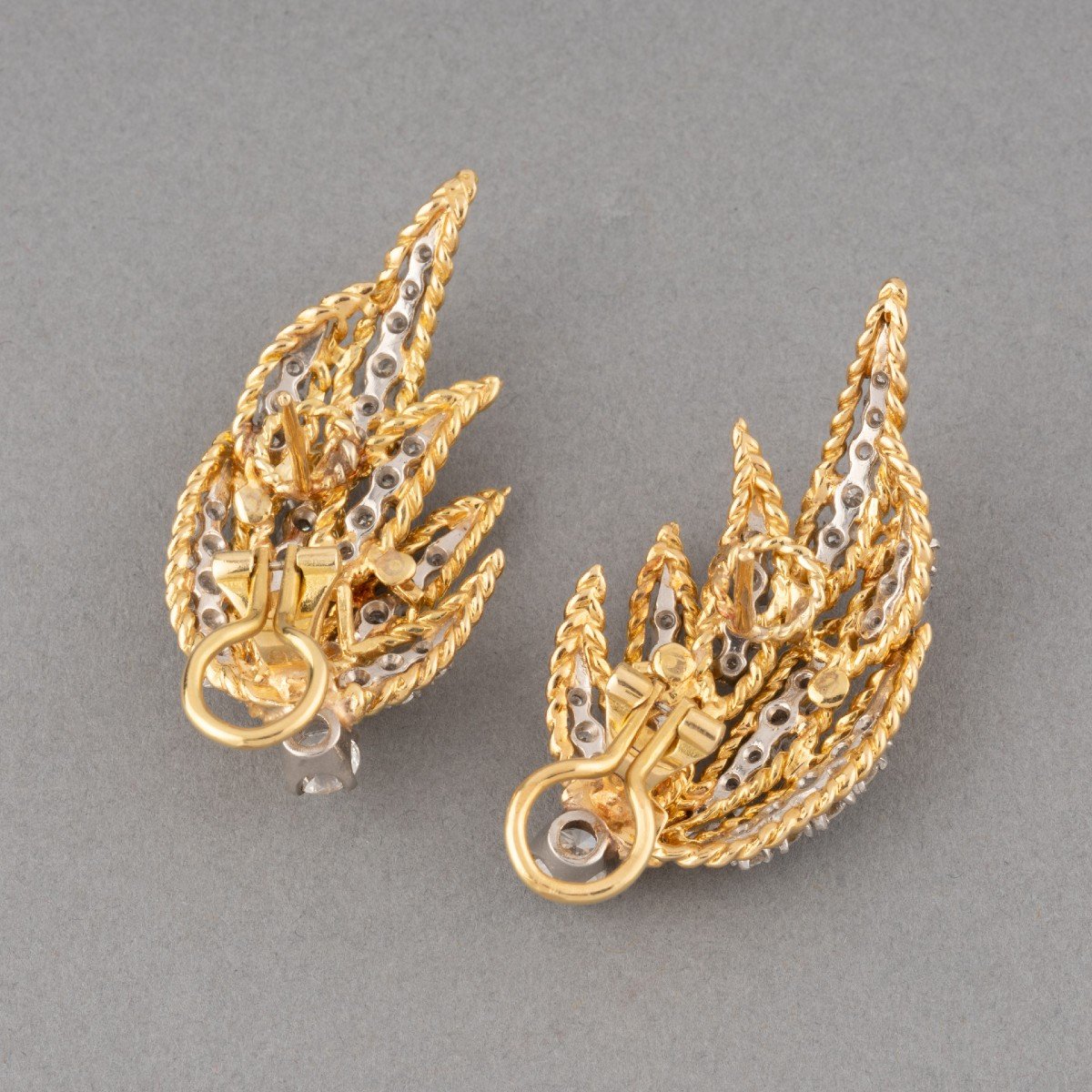 Pair Of Vintage French Gold And Diamond Clip-on Earrings-photo-4