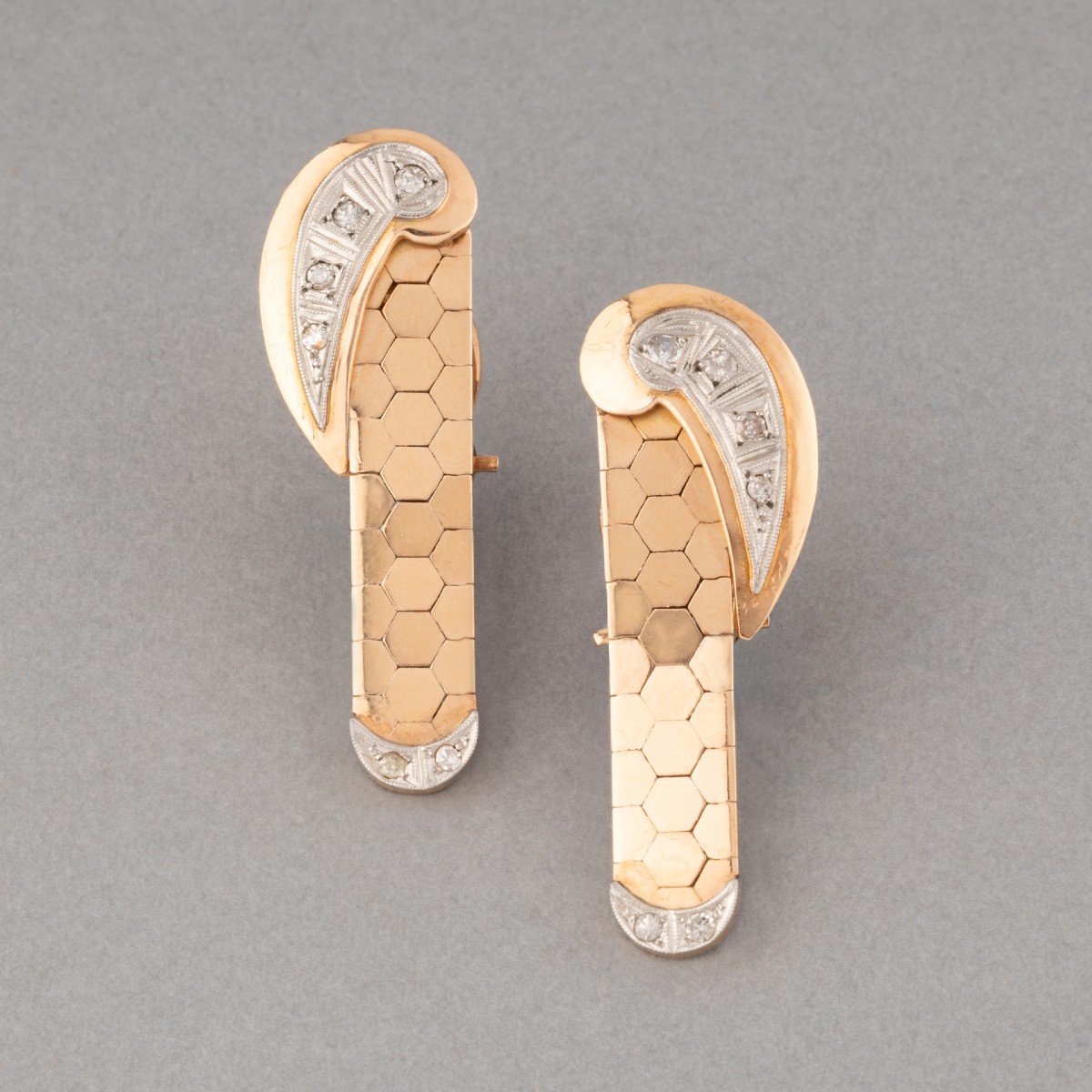 French Retro Gold And Diamond Earrings-photo-2