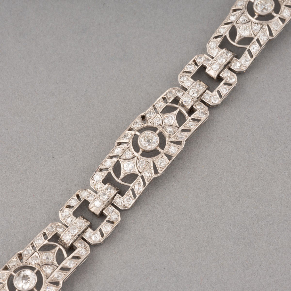 Bracelet Français Ancien Art Déco En Or Platine Et 5 Carats De Diamants-photo-2