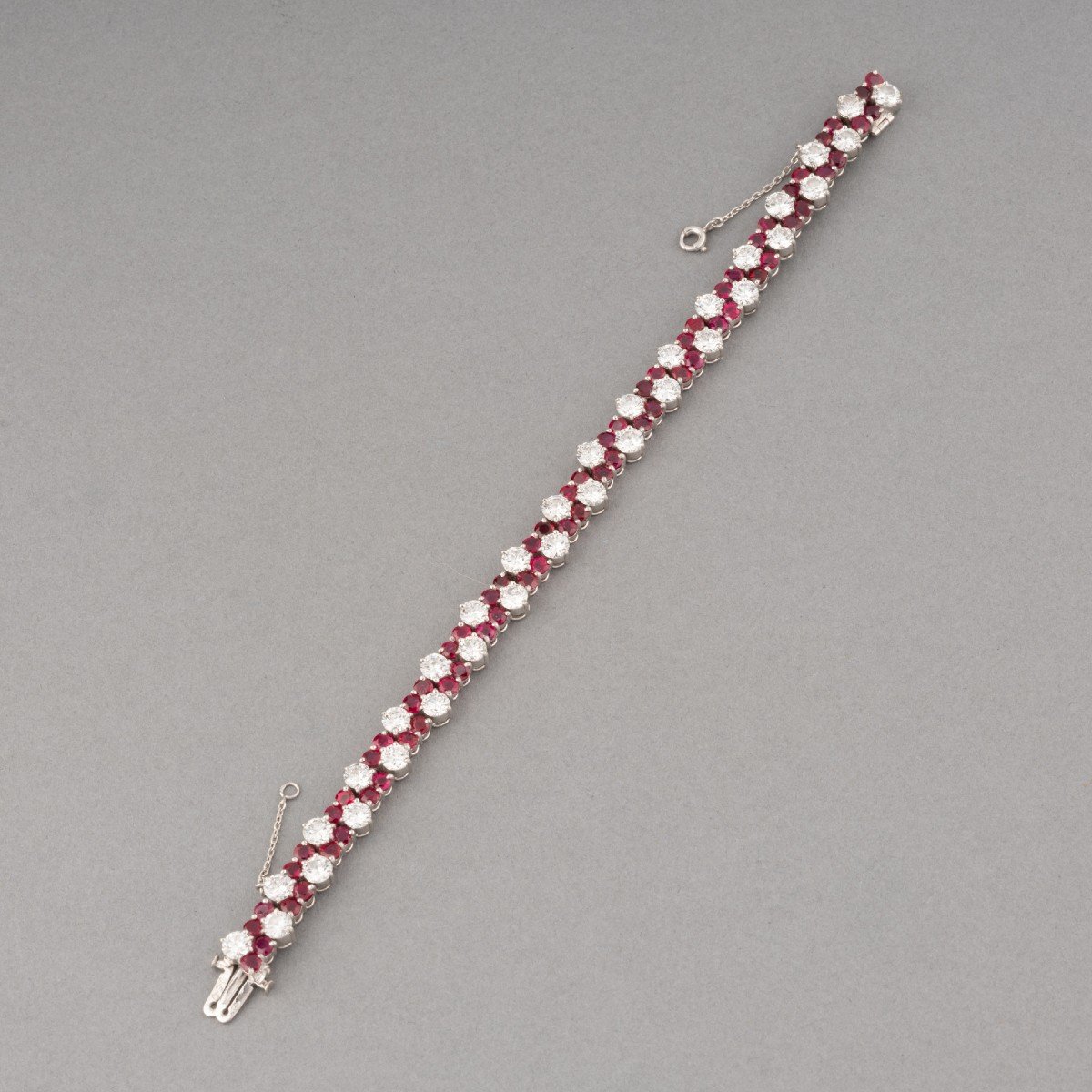 Bracelet Français Vintage En Or Rubis Et 10 Carats De Diamants-photo-2