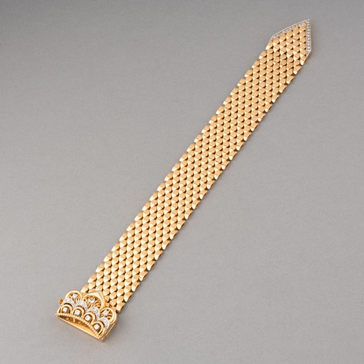 French Retro Belt Bracelet In Gold And Diamonds-photo-2