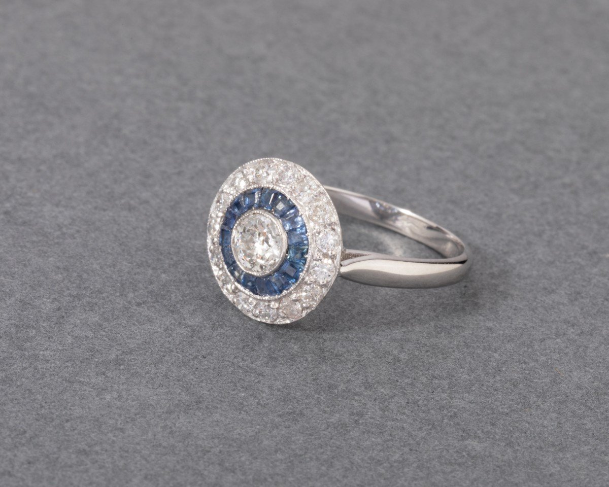 Art Deco Ring In Gold Platinum Diamonds And Sapphires-photo-4