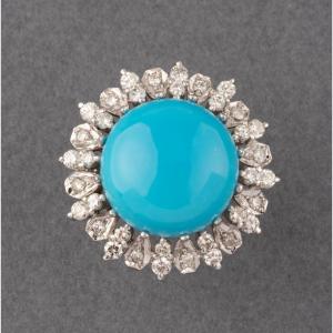 Bague Vintage En Or Turquoise Et 2 Carats De Diamants