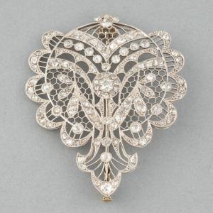 Broche Française Belle Epoque En Platine Et Diamants