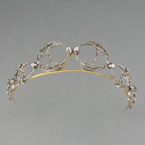 19th French Tiara In Gold Silver And Diamonds