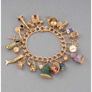 Vintage French Gold Charm Bracelet 