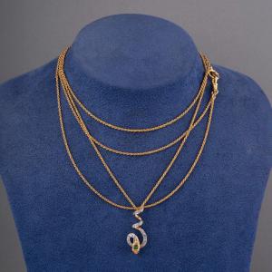 Long 19th Century Chain In Gold And Snake Flowing
