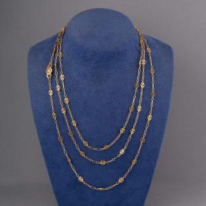 Antique French Filigree Chain Necklace In Gold 