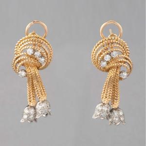 Boucles d'Oreilles Françaises Vintage En Or Et Diamants