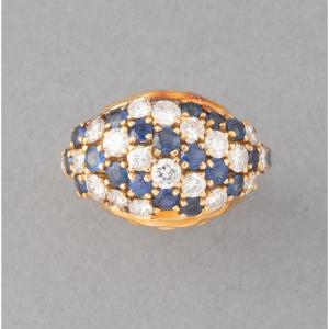 Boucheron Vintage Ring In Gold, Diamonds And Sapphires