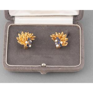 Boucheron Vintage Gold Diamond And Sapphire Earrings