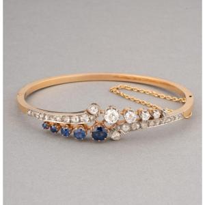 Antique French Bracelet In Gold, Diamonds And Sapphires