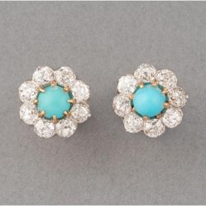 Boucles d'Oreille Françaises Anciennes En Or Er Diamants