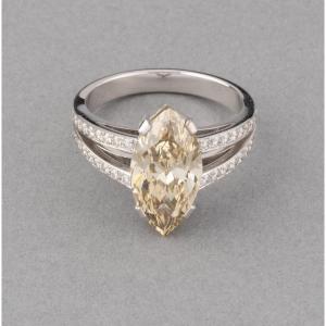 Bague Française Vintage Diamant Certifiée De 3.19 Carats