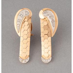 French Retro Gold And Diamond Earrings