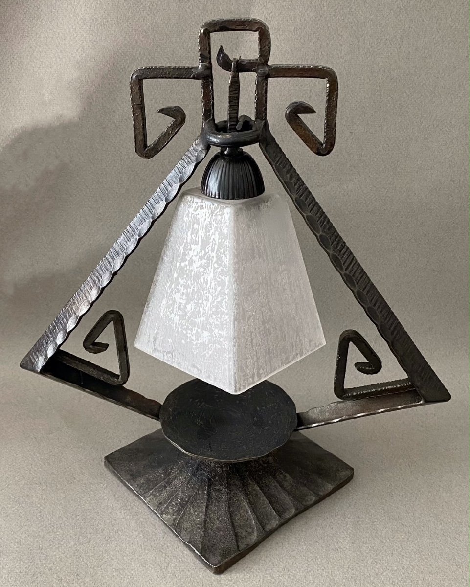 Daum Nancy Art Deco Lampe , Fer Forgé-photo-2