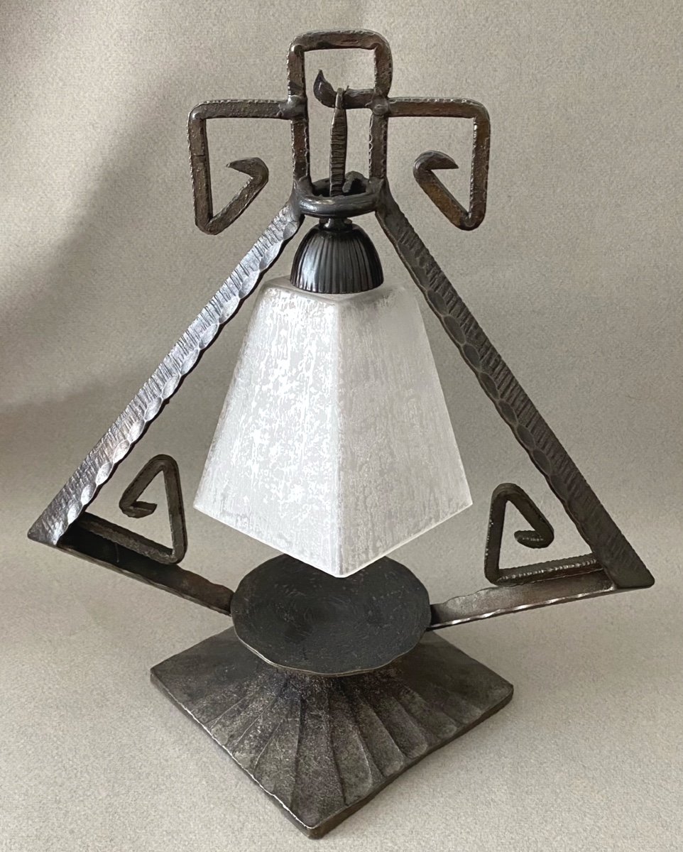 Daum Nancy Art Deco Lampe , Fer Forgé