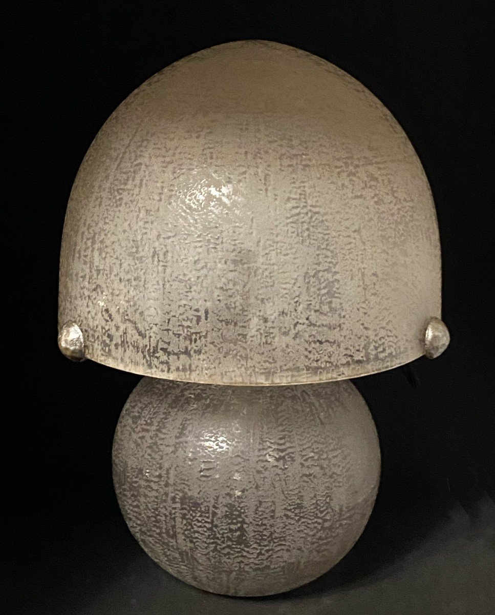 Daum Nancy France - Lampe Boule D’époque Art Déco En Verre Blanc à Surface Givrée-photo-2