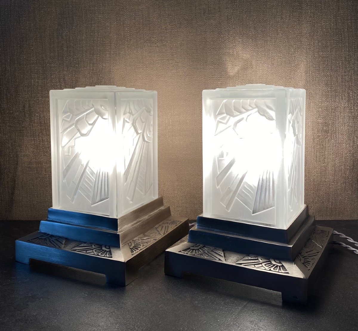 Art Deco Pair Night Light Lamp Hanots -photo-4