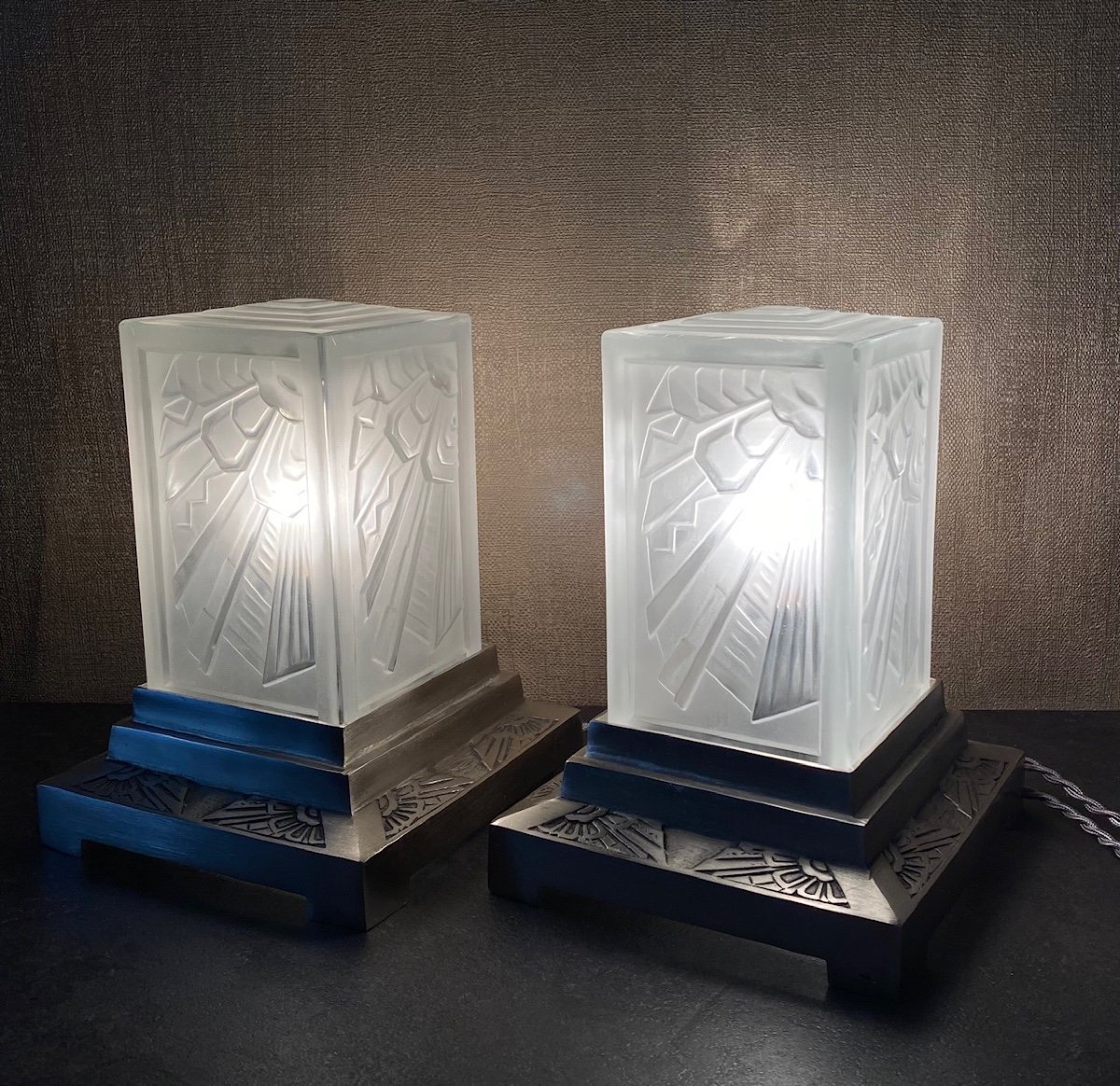 Art Deco Pair Night Light Lamp Hanots -photo-2