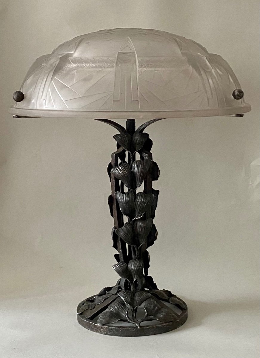 Art Deco Lamp Muller Frère, Wrought Iron-photo-2