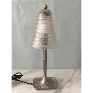 R. Lalique Table Lamp Model “cytise” With Nickel-plated Bronze Base