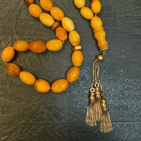 Collier Ambre Et Pendeloques Pompon En Or